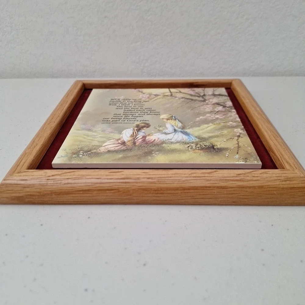 Vtg 1970 Wood Frame Ceramic Tile Hanging Decor George Webster Douglas Religious